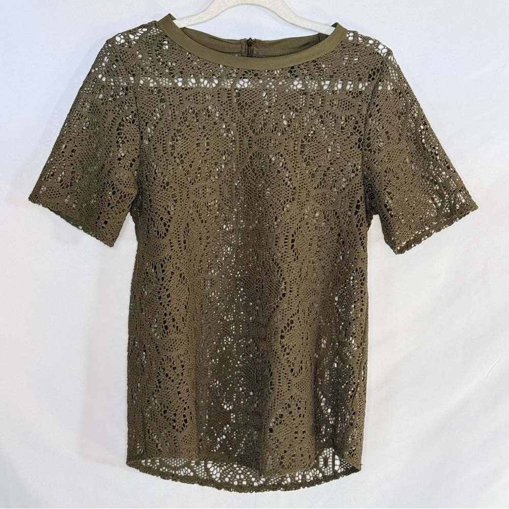 Banana Republic Olive Green Crochet Lace Blouse XS EUC